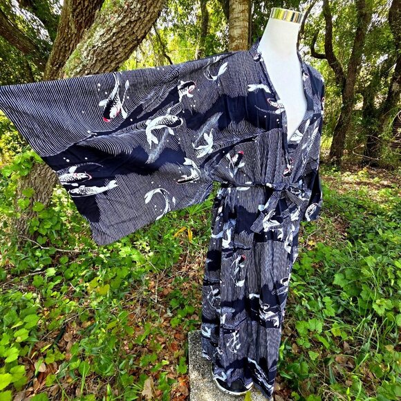 Japanese Yukata Kimono Men Carp Cotton Robe Made in Japan Size 63" - Picture 1 of 13
